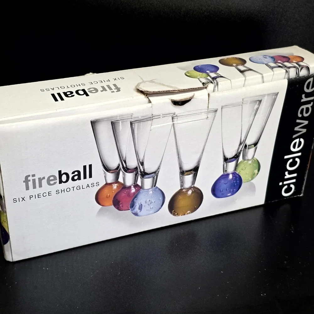 Circleware Fireball Shot Glass Set Unisex 6 Piece Multicolor Bubble Base Barware